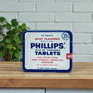 Vintage Phillips Milk of Magnesia Tablets Original Tin W/ Separation Tabs RARE